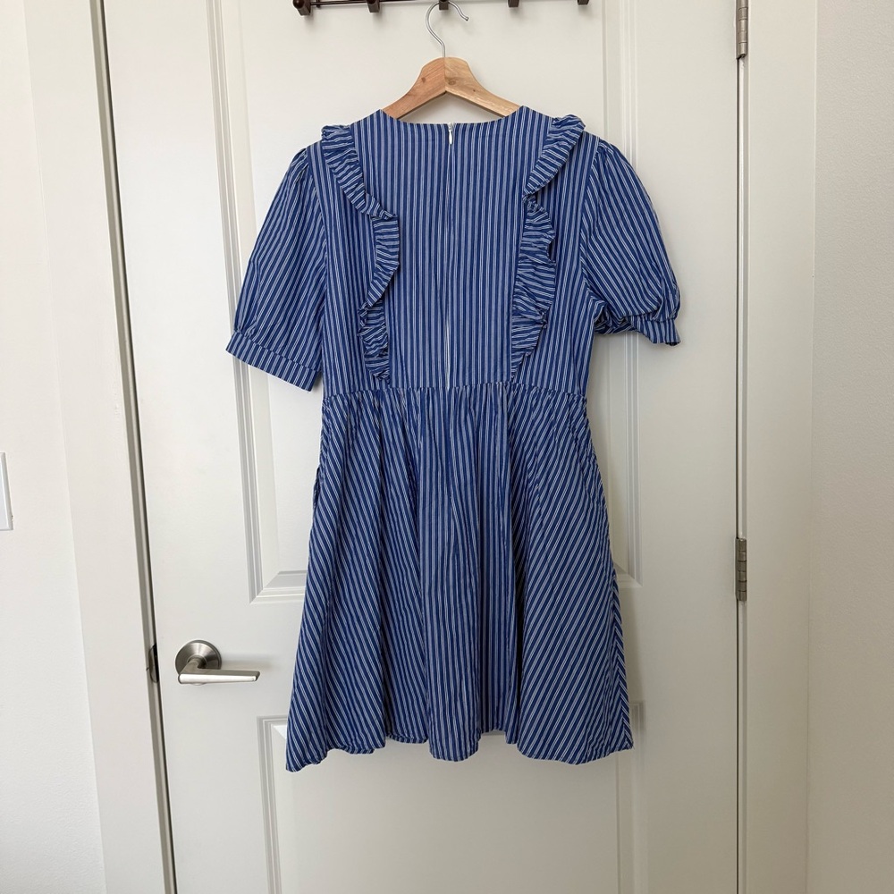 Blue Striped Ruffle Dress - Picture 2 of 5